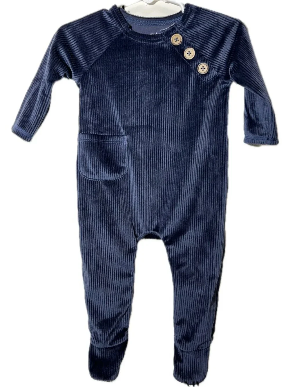 Mud Pie 3m 6m NWOT Navy Blue ribbed velour romper sleeper footed one piece